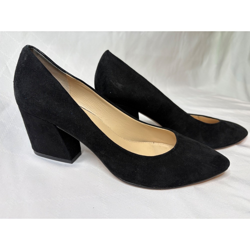 BOTKIER Womens Black Suede Block Heel Pumps 8 Pointed Toe Office-Chic Timeless